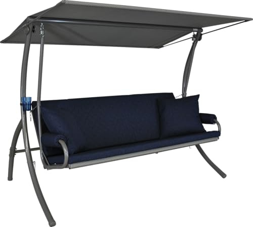 Angerer Hollywoodschaukel Elegance Joy – Schaukel zum Sitzen, Liegen & Entspannen, inkl. Bett-Funktion, einfache Montage, Made in Germany, hochwertiger Stoff, Blau