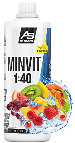 ALL STARS MINVIT Getränkekonzentrat – Intensiver Geschmackssirup mit Vitaminen und Mineralstoffen – zuckerarmer Getränkesirup für 40L Getränk – 1 Liter (Fruit-Mix)