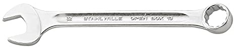 Stahlwille 40081818 Combination Spanners Open-Box No.13, Size 18mm, Metric, with 15 Degree Offset Ring End, Chrome Plated Finish, Length 200mm, Made in Germany