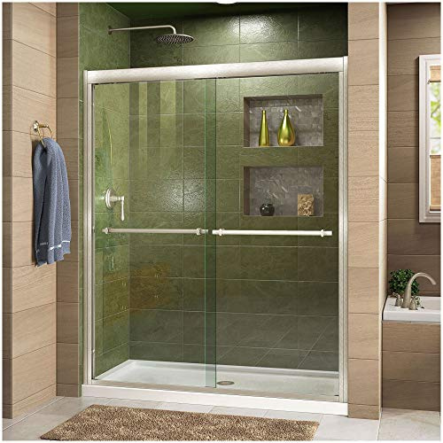 DreamLine Duet 56-60 in. W x 72 in. H Semi-Frameless Bypass Sliding Shower Door in Brushed Nickel, SHDR-1260728-04