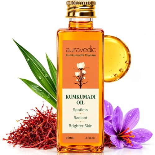 Auravedic Kumkumadi Oil with Pure Saffron | Ayurvedic Facial Oil for Radiant Glow, Hydrating Care for Dull & Dehydrated Skin | Lightweight Formula | 100ml (Pack of 1)
