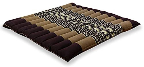 livasia Sitzkissen Stuhlauflage groß - 50x50x4,5cm - Bodenkissen gesteppt Indoor/Outdoor, Meditationskissen Yogakissen, Stuhlauflage Palettenmöbel, Steppkissen Stuhl und Bank (Braun/Elefanten)
