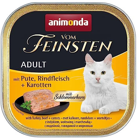 animonda vom Feinsten mit Schlemmerkern in Pute & Rindfleisch + Karotten (32 x 100g), getreidefreies Katzenfutter nass ohne Zucker, mit frischen, fleischigen Zutaten