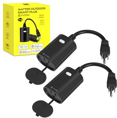 Minoston Outdoor Smart Plug, Matter Smart Plug, Smart Home Wi-Fi Outlet IP65 Waterproof, Compatible with Alexa, Apple Home, SmartThings, Google Home, Smart Life, IP65 Waterproof, 2.4Ghz, 2 Pack
