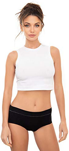 Evoni Damen T-Shirt aus Baumwolle | ärmelloses Top | atmungsakteves Oberteil | Tee Bauchfrei | Crop Top | kurzes Cropped Shirt weiß XL