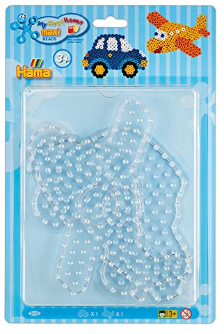 Hama Perlen 8103 Stiftplatten 2er Set für Maxi Bügelperlen mit Durchmesser 10 mm, Motive Auto und Flugzeug in transparent, kreativer Bastelspaß für Kinder und Jugendliche
