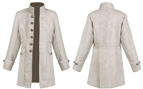 Mens Retro Steampunk Vintage Jacket Gothic Victorian Frock Coat Uniform Halloween Costume Tailcoat Long Sleeve Pirate Medieval Trench Coat