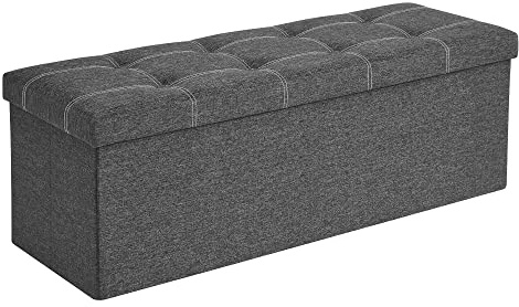 SONGMICS Mazie Collection - 43 Inches Ottoman Storage Bench, 35 Gal. Folding Chest with Breathable Linen-Look Fabric, Load up to 660 lb, for Entryway, Living Room, Bedroom, Dark Gray ULSF077G04