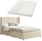 Juskys Polsterbett Savona 120x200 cm mit Matratze, Bett mit Stauraum, Samt-Bezug, Bettgestell aus Holz, bis 250 kg, großes Kopfteil, Beige
