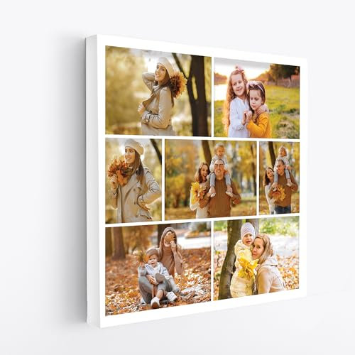 MAX SOLUTIONS Customised Collage Canvas Wall Art Home Decor Personalised Gifts Multi Photo Custom Print Family Portrait Anniversary Keepsake (16''x16'', Design 1)