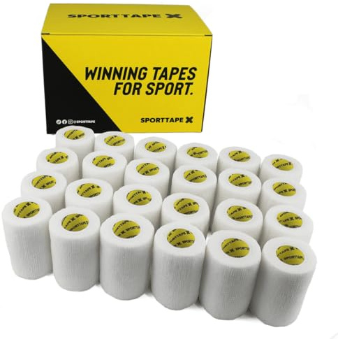 SPORTTAPE Self-Adhesive Cohesive Bandage, 24 Rolls - 7.5cm x 4.5m, White | Compression & Vet Wrap for Dogs, Horses, Sports Stretch Tape for Football, Ankles, Joints, Fingers, Wrists & Sock Tape