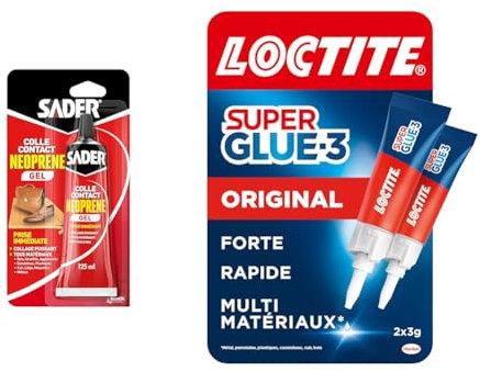 Sader Colle Contact Néoprène Gel – Colle Extra Forte Tous Matériaux – Prise Immédiate & Loctite Super Glue-3 Original, colle forte et résistante de haute qualité