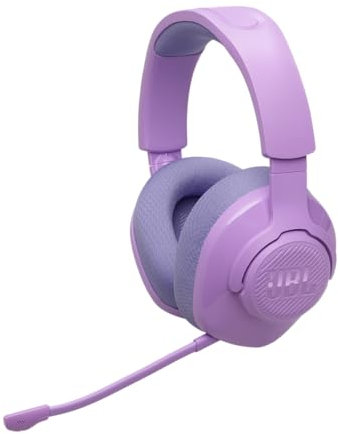 JBL Quantum 360 Auriculares inalámbricos circumaurales para gaming, conexión inalámbrica dual de 2,4 GHz y Bluetooth, JBL QuantumSURROUND Signature, batería de 22 h, micrófono desmontable, violeta