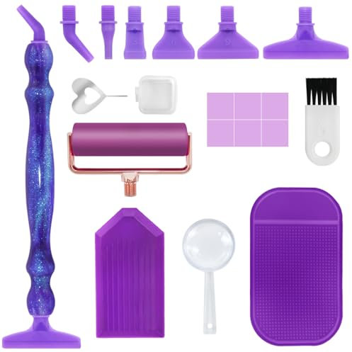 FineGood Diamond Art Zubehör-Set, ergonomische Stifte mit Schraubspitzen und Rolle für 5D-Malerei, Lila