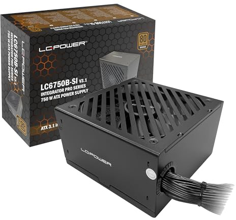 LC-POWER ATX PC Netzteil 750W, PCI-Express 5.1, Zertifikat 80 Plus Bronze, 135mm Lüfter, Integrator Pro Serie LC6750B-SI V3.1, Schwarz