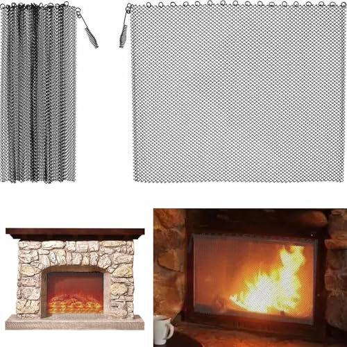 Rideau de cheminée – 2 grilles en maille pour améliorer le style de cheminée, de larges panneaux noirs empêchent les étincelles d'endommager votre cheminée ou votre tapis