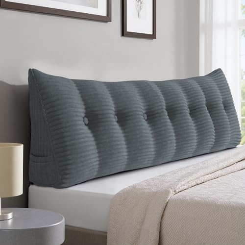 strusery Corduroy Keilkissen – Großes dreieckiges Kopfteil-Rückenlehnenkissen für Tagesbett und Bettruhe, Leseunterstützung, Fußpolsterpositionierung (Grau, 180 x 50 x 20 cm)