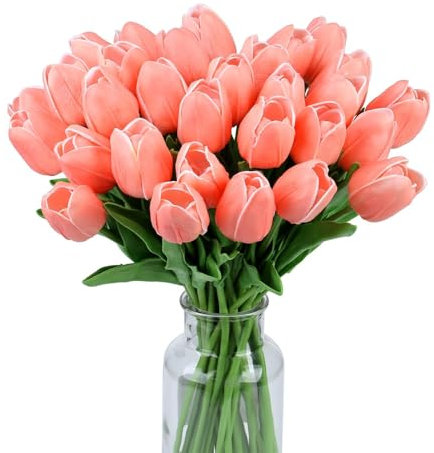 Sahoottie 15Pcs Artificial Tulips Fake Tulip Flowers Tulips Artificial Flowers Real Touch Flowers for Home Wedding Decoration(Champagne)