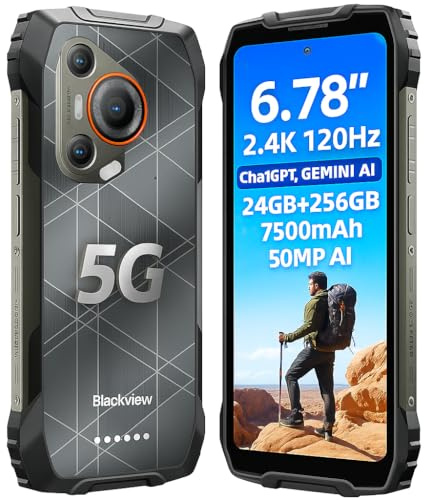 Blackview 5G AI Smartphone Resistente BL7000, Dimensity 6030 24GB+256GB, Cámara AI 50MP, 6,78'' 2.4K 120Hz Pantalla, Batería 7500mAh, Móvil Irrompible Rugerizado IP68, Ranura Triple, NFC GPS Negro