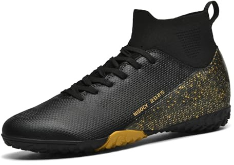 NISOCY Men’s Soccer Shoes Football Cleats High-Top Outdoor/Indoor Athletic Sneaker Lightweight Training Football Boots TF/AG Black EU 39