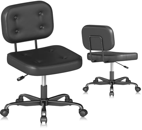 AnyGod Schreibtischstuhl ohne Armlehne für Home Office, Kompakter Drehstuhl mit Rollen & Höhenverstellbar, Ergonomischer Computerstuhl für kleine Räume, Arbeitszimmer & Schminktisch, PU-Leder Schwarz