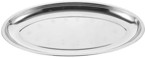 Homoyoyo Plat Ovale en Acier Inoxydable Épais 45 CM Assiette Plate Pratique sans Magnétisme Plateau à Pâtisserie et Service pour Poissons Fruits de Mer et Apéritifs – Usage Familial et