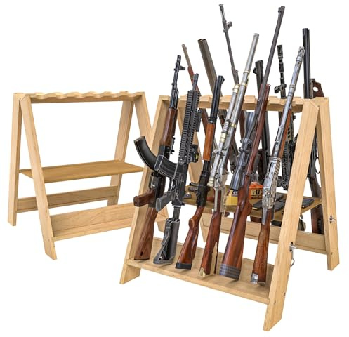 OSIEWEN 12-Slot Wooden Folding Gun Rack Stand with Accessory Storage | Portable, Foldable, Fits Most Guns, Easy to Install