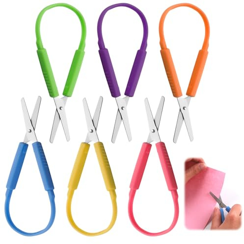 6PCS Mini Loop Scissors for Kids, 14cm Childrens Safety Training Scissor