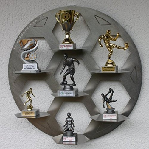 IN-OUTDOORSHOP Fussball Pokal Halter zur Wandbefestigung aus geschliffenem Edelstahl Pokalhalter 1 Stück