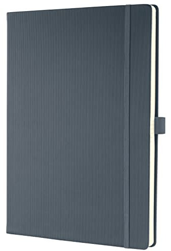 Sigel CO648 Notizbuch A4 kariert grau, Hardcover, 194 nummerierte Seiten, nachhaltiges Papier, mit Inhaltsverzeichnis, Stiftschlaufe, Falttasche, Gummibandverschluss, Conceptum