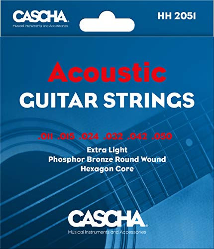 Cascha Premium Gitarren-Saiten-Set I Stahl-Saiten für Akustik- & Western-Gitarren I sehr gute Klang-Qualität & hohe Lebensdauer I hochwertiges 6-Saiten-Set I Acoustic Guitar Steel Strings 6 Stück