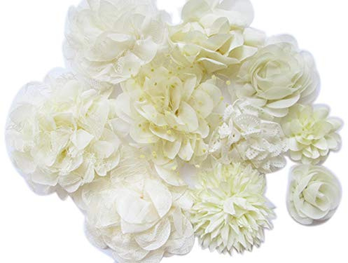 YYCRAFT 15 st elfenbensfärgade chiffongblommor för flickor pannband babyblommor rosetter, hantverk, festdekoration (5 cm - 11 cm)