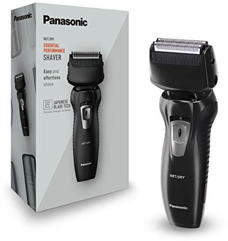 Panasonic ES-RW31-K503 - Afeitadora y recortadora para hombre (2 en 1, hojas precisión nanométrica, cabezal giratorio flexible, lavable, hojas dobles, luz de carga) negro