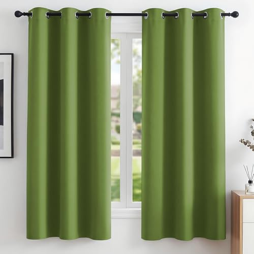 Deconovo Energy Saving Thermal Insulated Curtains Blackout Curtains Eyelet Curtains for Children Bedroom Grass W42 x L63 Inch One Pair