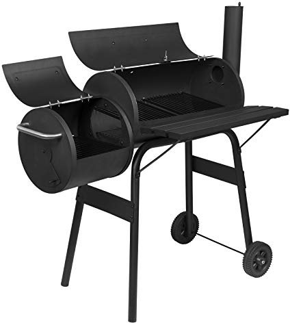 eSituro Holzkohlegrill Smoker Holzkohle-Grillwagen 2 Kammern mit Rädern Griff Standgrill Barbecue Grill für BBQ Garten Camping Balkon, Schwarz