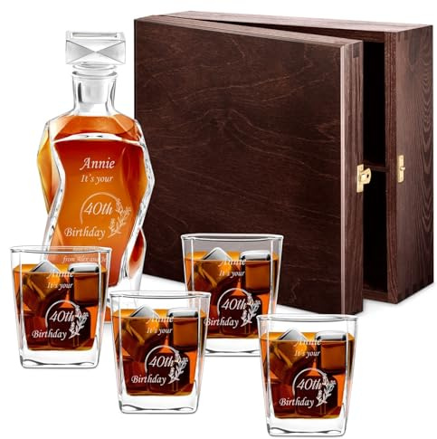 Maverton Classic Bourbon Whiskey Decanter Capitol Set of 4/6 Glasses - You can Personalise Tumblers as Gift - 700 ml Universal Carafe - Gift for Couple - Christmas Gifts - Congratulations
