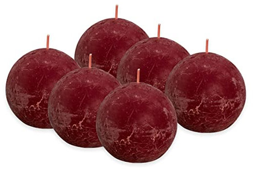 Bolsius Rustik Kugelkerze - Bordeauxrot - 6 Stück - Durchmesser 7.6 cm - Dekorative Kerze - Länge Brenndauer 25 Stunden - Unparfümierte - Enthält Natürliches Pflanzenwachs - Ohne Palmöl