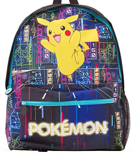 Pokémon original, licensierad självlysande ryggsäck, stor ryggsäck med Pikachu, skolväska för pojkar och flickor, barnväskor till jul, skolstartspresent (svart och gul), svart och gul
