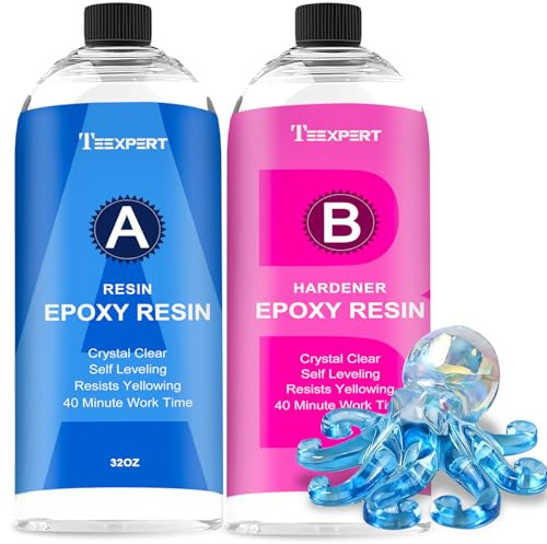 Teexpert Crystal Clear Epoxy Resin Kit - 64oz Clear Coating & Casting Art Resin, 1:1 Epoxy and Hardener for Jewelry, Wood Coaster Tray
