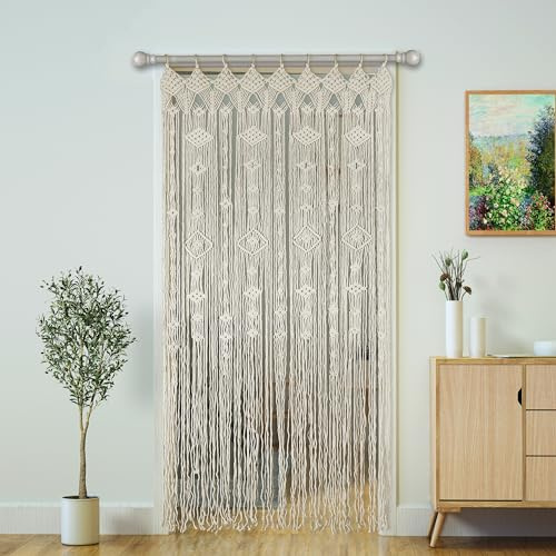 Transcosy Macrame Curtain Boho Doorway Curtains,Handmade String Backdrop Panel Hippie Door Hanging Wedding Decor Arch Curtain Room Divider Bohemian Wall Cover Window Bedroom Doors (Diamond)