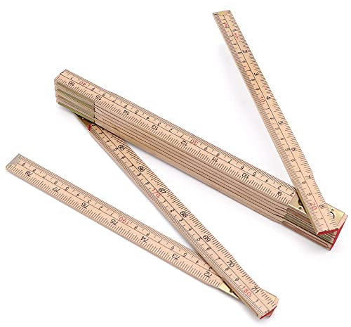 Jeemiter Heavy-Duty Wood Folding Rule, 6.5FT/2M Hardwood Carpenter Ruler with Brass Hinges | Anti-Warp Yard Stick with Inch & Metric Scales
