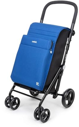 Carlett Faltbarer Einkaufstrolley mit 4 Rädern, erweiterbarer Tasche 62 L, 12‑L‑Thermofach, höhenverstellbarem Griff, Sicherheitsbremse und 360°-drehbaren Rädern – Urban Family, Blaue