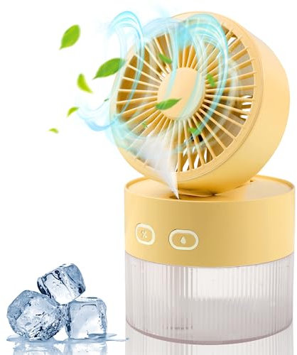 fenshine Spray Cooling Fan USB Mini Fan Desktop Foldable Cold Air Humidification Spray Fan Multifunctional Night Light (Yellow)