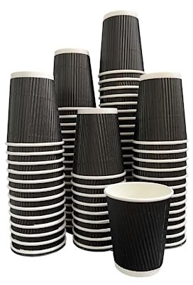 NovatoStar Kraft Paper Cups 500 Ripple Cups - 3 Ply Insulated Paper Cups - Disposable Paper Hot Coffee Tea Drinking Cups (8oz/250ml, Black)