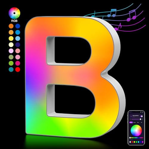 Light Up Letters USB Powered, LED Letter Lights Color Changing Alphabet Sign Gifts for Girls Women Party Birthday Decorations, APP Control, Night Light, Christmas, Wall, Table, Mother's Day Decor - B