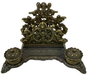 Calamaio Porta Lettere in Ottone Brunito per scrittoio da scrivania Stile Barocco Artigianato Made in Italy