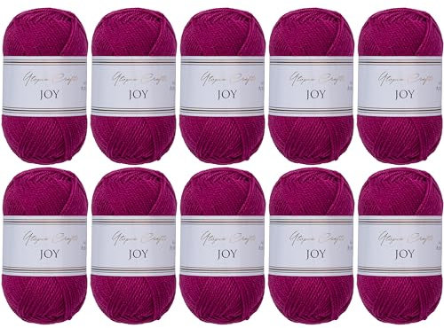 Utopia Crafts JOY Uni Strick- und Häkelgarn, Weich, Pflegeleicht, 100% Polyacryl, 10x 50 g Knäuel, 150m (Dunkle Himbeere)