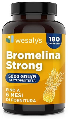 Bromelina Forte Drenante 5000 GDU/g Gastroprotetta, 180 Compresse (Fino a 6 mesi di Fornitura). Funzione Digestiva e Drenante, Contrasta la Sensazione di Pesantezza delle Gambe. Bromelina Strong