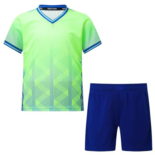 ranrann Barn pojke fotbollsset shorts och T-shirt kortärmad träningsoverall sport träning fotboll 5–16 år, Fluorescerande grön, 5-6 ans