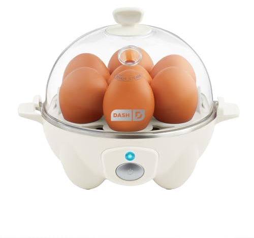 DASH - Olla de huevo rápida, con capacidad para 7 huevos, para huevos duros, huevos escalfados, huevos revueltos u tortillas con función de apagado automático, color crema